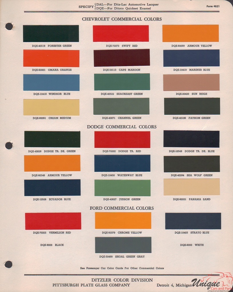 1947 Chev Truck Paint Charts PPG 1